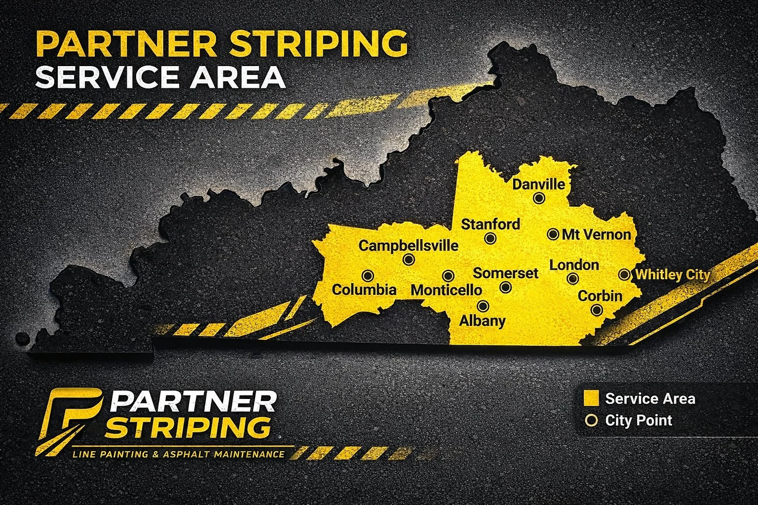 Partner Striping service area map — South and Central Kentucky