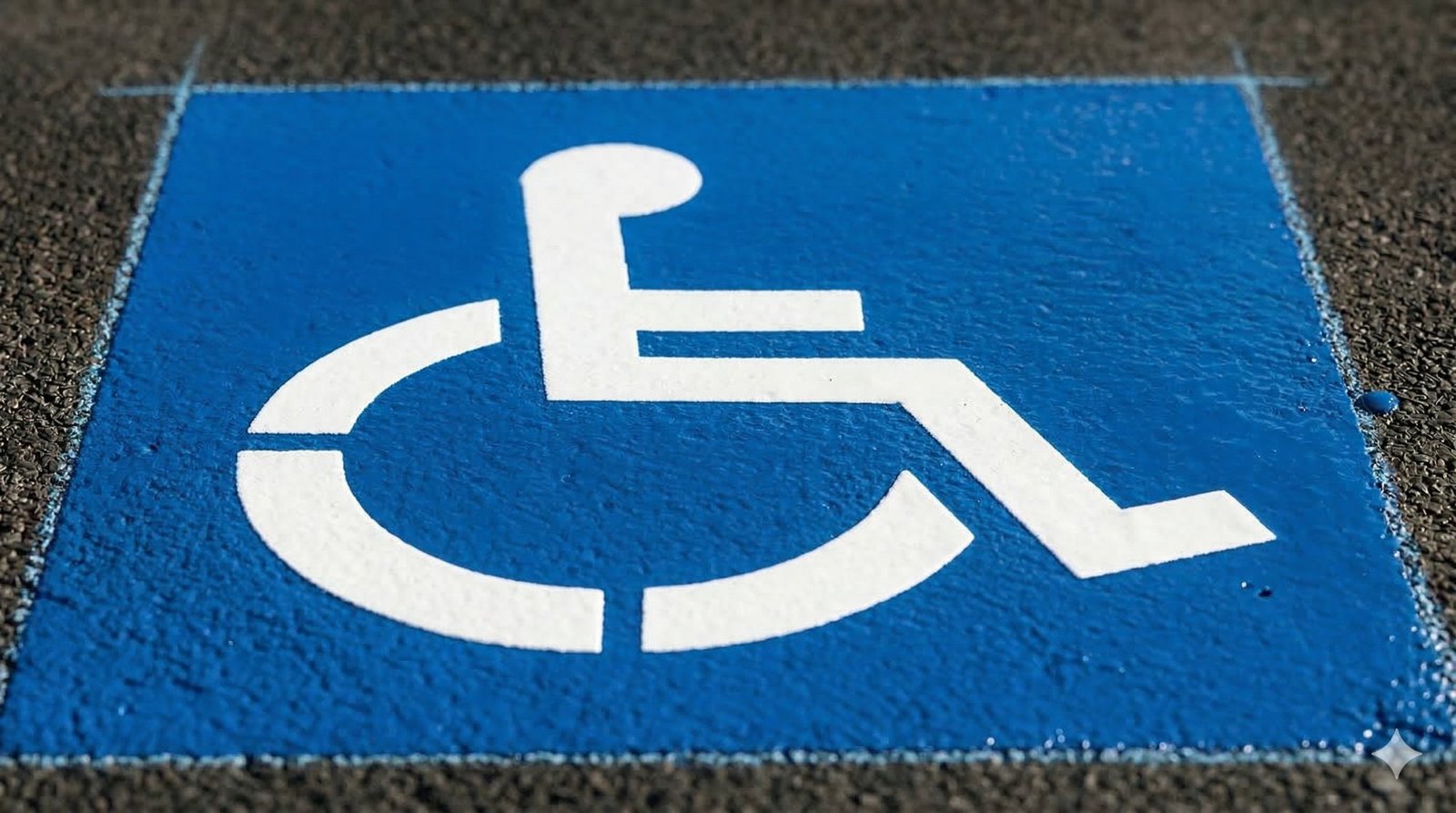 Fresh blue ADA handicap symbol painted on asphalt — Partner Striping